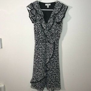 Dressbarn Womens Wrap Leaves Print Tie Waist Dress